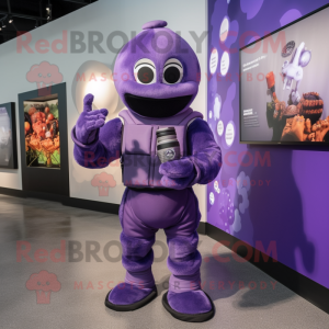 Purple Grenade mascot costume character dressed with a Romper and Gloves
