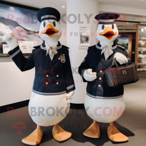 Navy Geese mascot costume character dressed with a Suit and Clutch bags