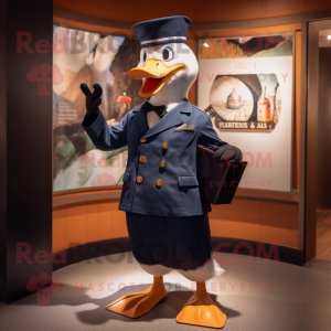 Navy Geese mascot costume character dressed with a Suit and Clutch bags