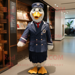 Navy Geese mascot costume character dressed with a Suit and Clutch bags