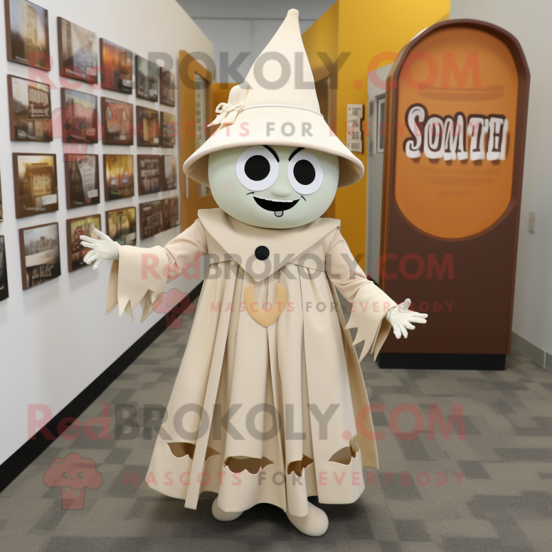 Cream Graveyard mascot costume character dressed with a Wrap Skirt and Hat pins