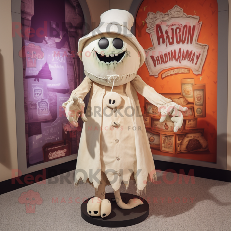 Cream Graveyard mascot costume character dressed with a Wrap Skirt and Hat pins