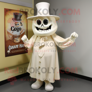 Cream Graveyard mascot costume character dressed with a Wrap Skirt and Hat pins