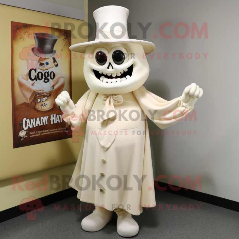 Cream Graveyard mascot costume character dressed with a Wrap Skirt and Hat pins Cream Graveyard mascot costume character dressed with a Wrap Skirt and Hat pins