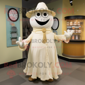 Cream Graveyard mascot costume character dressed with a Wrap Skirt and Hat pins