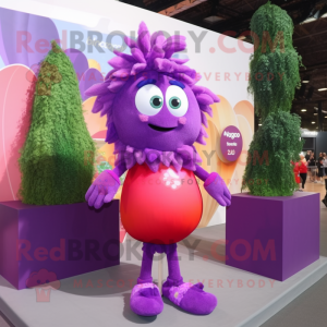 Purple Plum mascot costume character dressed with a Playsuit and Hairpins