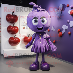 Purple Plum mascot costume character dressed with a Playsuit and Hairpins