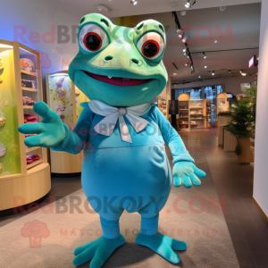 Turkis Frog maskot kostume...