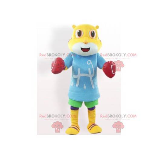 Malý žlutý tygr maskot s Boxerské rukavice - Redbrokoly.com