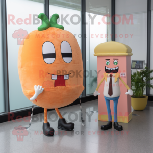 Peach Burgers mascot costume character dressed with a Skinny Jeans and Tie pins
