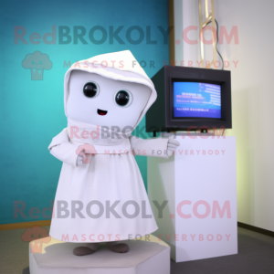 White Television mascot costume character dressed with a Blouse and Shawls