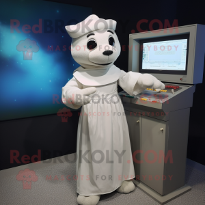 White Television mascot costume character dressed with a Blouse and Shawls