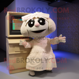 White Television mascot costume character dressed with a Blouse and Shawls