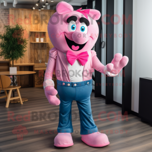 Pink Ice Cream mascot costume character dressed with a Boyfriend Jeans and Bow ties