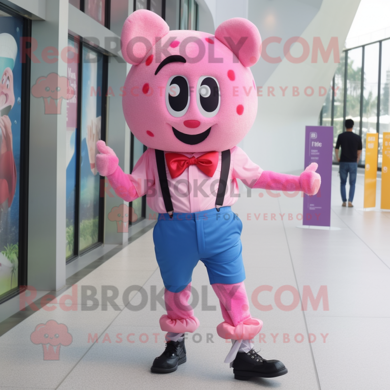 Pink Ice Cream mascot costume character dressed with a Boyfriend Jeans and Bow ties Pink Ice Cream mascot costume character dressed with a Boyfriend Jeans and Bow ties