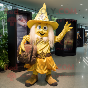 Gold Witch mascot costume character dressed with a Bikini and Backpacks