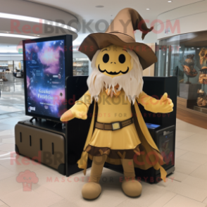 Gold Witch mascot costume character dressed with a Bikini and Backpacks