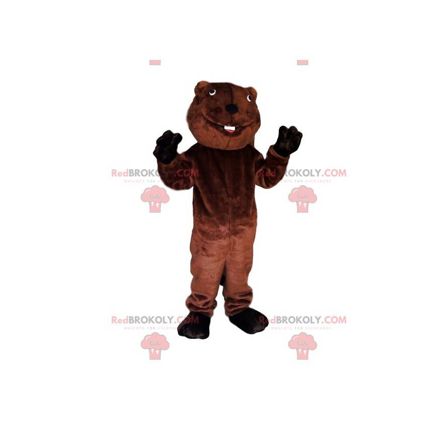 Braunes Bibermaskottchen mit einem riesigen Lächeln -