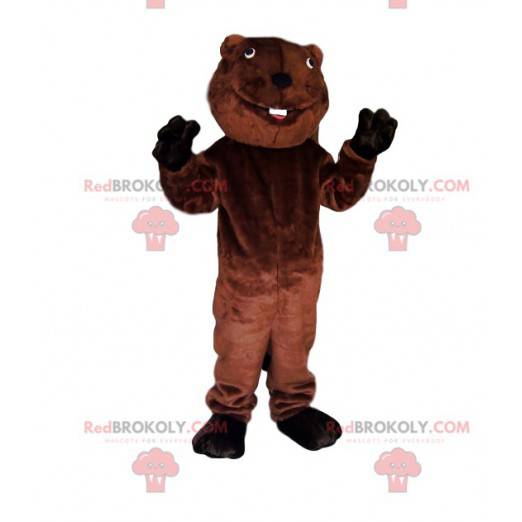 Brun bevermaskot med et stort smil - Redbrokoly.com