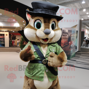 Olive Chipmunk mascot costume character dressed with a Waistcoat and Hat pins