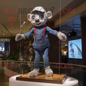 Silver Tightrope Walker mascot costume character dressed with a Denim Shorts and Gloves