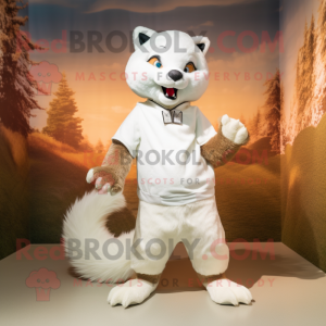 White Marten mascot costume character dressed with a Capri Pants and Cummerbunds