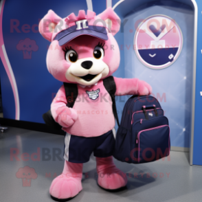 Navy Pink mascot costume character dressed with a V-Neck Tee and Backpacks