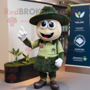 Olive Alliance mascot costume character dressed with a Rugby Shirt and Hat pins
