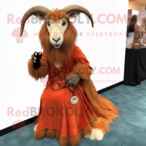 Rust Angora Goat mascot costume character dressed with a Ball Gown and Gloves