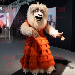 Rust Angora Goat mascot costume character dressed with a Ball Gown and Gloves