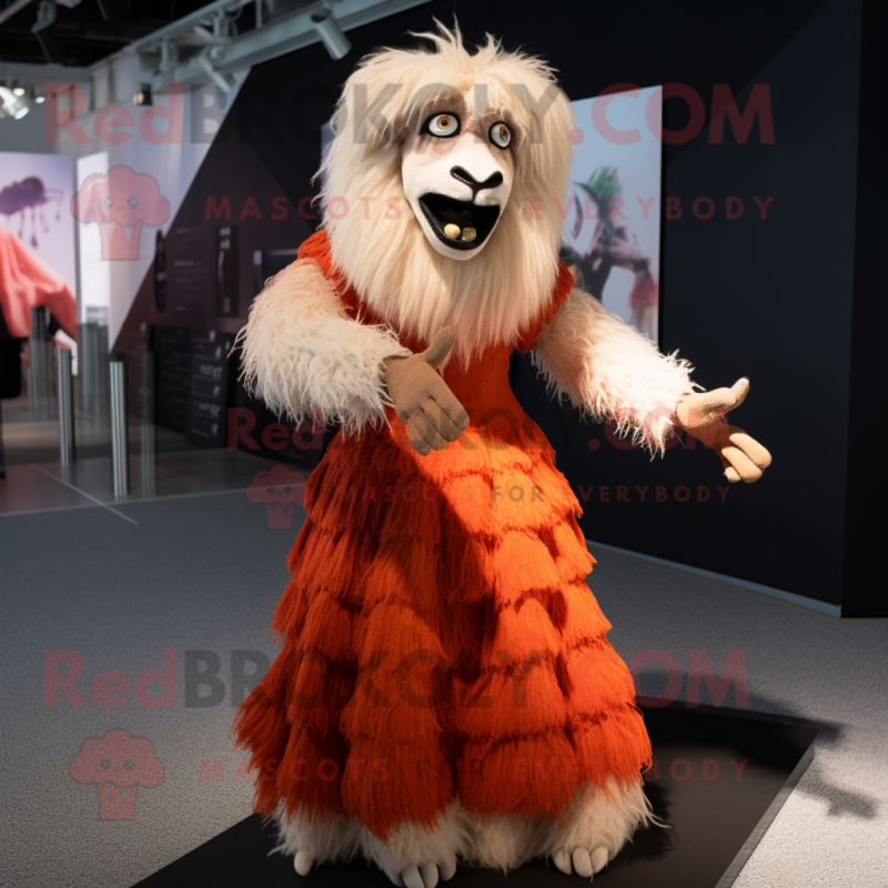Rust Angora Goat mascot costume character dressed with a Ball Gown and Gloves Rust Angora Goat mascot costume character dressed with a Ball Gown and Gloves