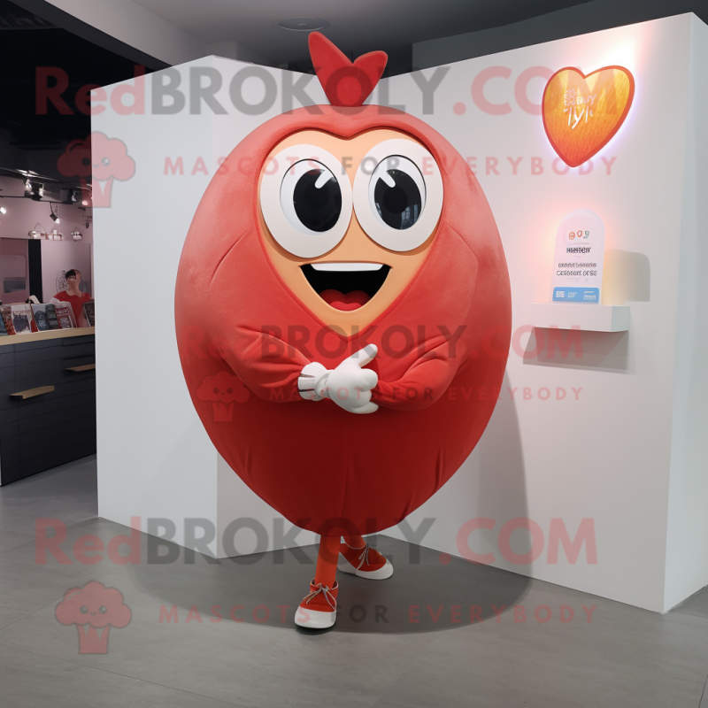 Peach Heart mascot costume character dressed with a V-Neck Tee and Rings Peach Heart mascot costume character dressed with a V-Neck Tee and Rings