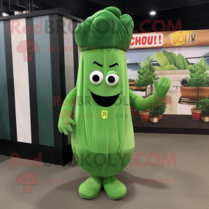 Forest Green Celery mascot costume character dressed with a A-Line Dress and Wraps