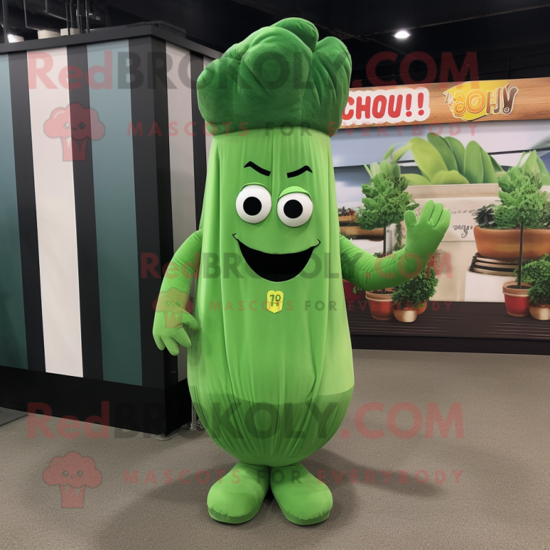Forest Green Celery mascot costume character dressed with a A-Line Dress and Wraps Forest Green Celery mascot costume character dressed with a A-Line Dress and Wraps