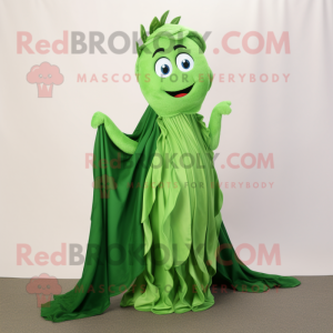 Forest Green Celery mascot costume character dressed with a A-Line Dress and Wraps