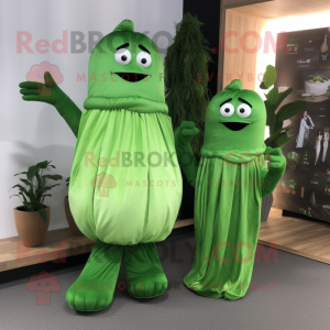 Forest Green Celery mascot costume character dressed with a A-Line Dress and Wraps