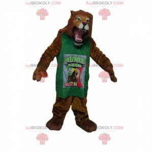 mascota león muy feroz con una camiseta verde - Redbrokoly.com