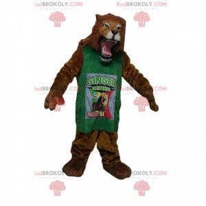 very fierce lion mascot with a green jersey - Redbrokoly.com