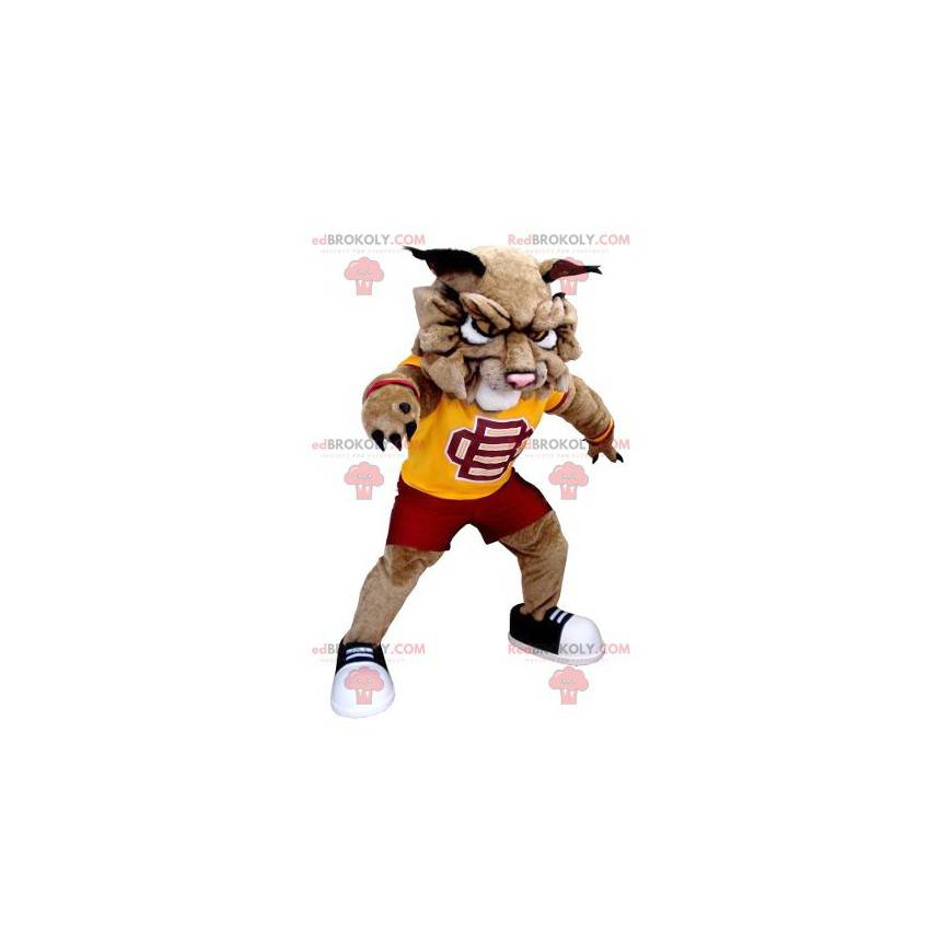Hnědý lev pes maskot ve sportovním oblečení - Redbrokoly.com Hnědý lev pes maskot ve sportovním oblečení - Redbrokoly.com
