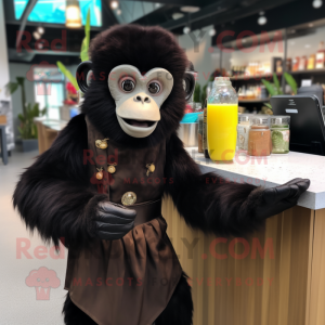 Black Capuchin Monkey mascot costume character dressed with a Cocktail Dress and Mittens