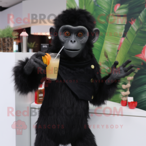 Black Capuchin Monkey mascot costume character dressed with a Cocktail Dress and Mittens
