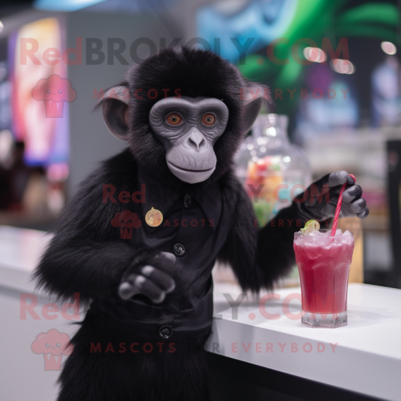 Black Capuchin Monkey mascot costume character dressed with a Cocktail Dress and Mittens