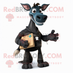 Black Okapi mascot costume character dressed with a Jeans and Wallets