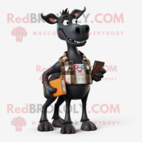 Black Okapi mascot costume character dressed with a Jeans and Wallets