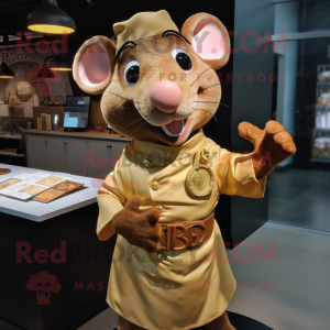 Gold Ratatouille mascot costume character dressed with a V-Neck Tee and Brooches