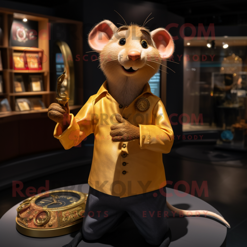 Gold Ratatouille mascot costume character dressed with a V-Neck Tee and Brooches