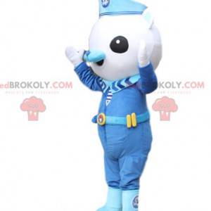 Mascot little white teddy bear in stewart outfit -