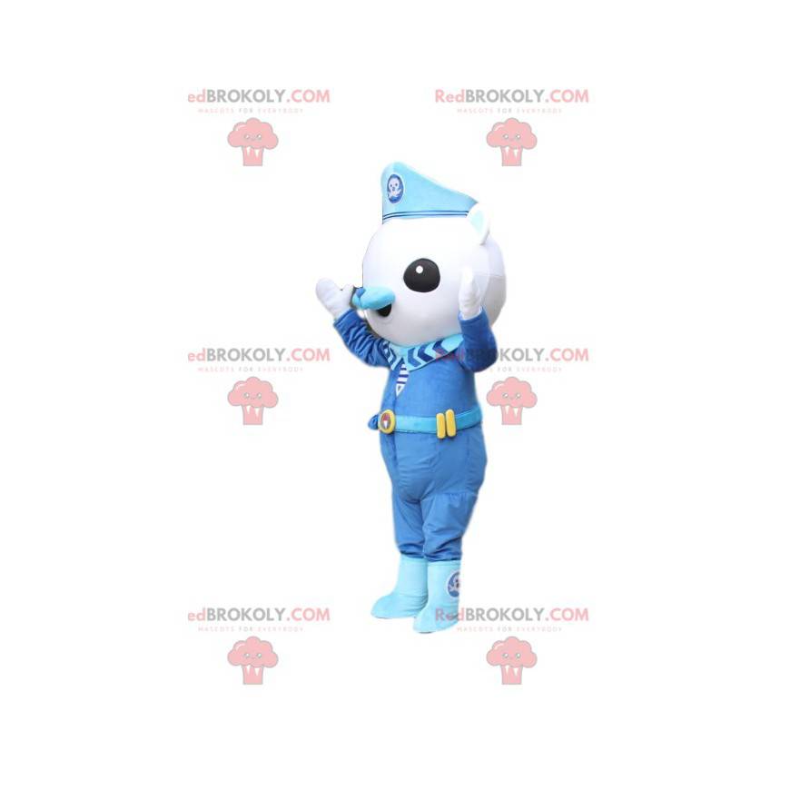 Mascot osito de peluche blanco en traje de stewart -