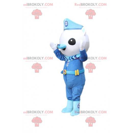 Mascotte de petit ourson blanc en tenue de stewart -