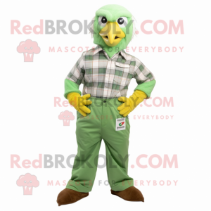 Lime Green Bald Eagle mascot costume character dressed with a Overalls and Pocket squares